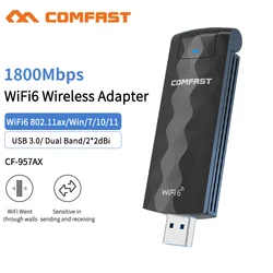 Adaptador wi fi usb wifi6 1800mbps 2.4/5ghz sem fio dongle 11ax 2 * 2dbi antena rtl8832au wi fi placa de rede para computador portátil