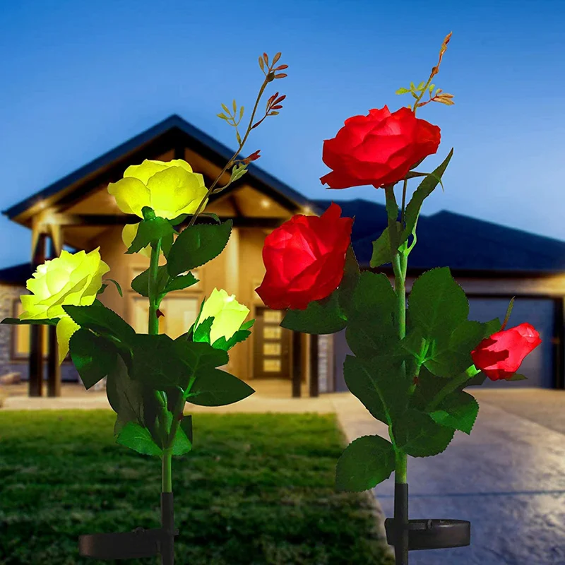 2 Pack Solar Flower Light Solar Garden Stake Light with 6 Rose Flowers Outdoor Solar Landscape Light For Patio Yard Lawn Pathway metal plant stands 6 pots plants flower stand for patio garden living room corner balcony and bedroom