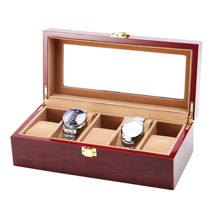 5 Slot / Grid Watch Box Portable Wooden Display Container Storage Holder Travel Organizer Case Gift unique and beautiful box