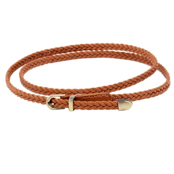 

New Hand-Woven Belt Female Pin Buckle Retro Casual Wild Thin Belt Waist Rope Decoration Camel Color