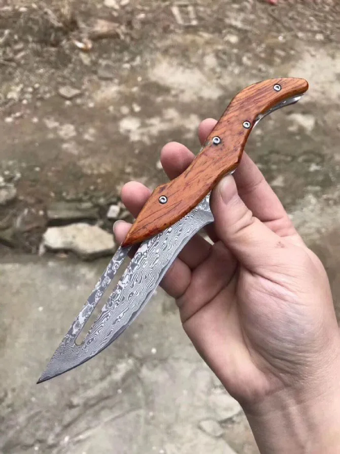 Дамасский стальной VG-10 охотничий нож с деревянной ручкой 60-61HRC ковка походный тактический нож/ - Цвет: Шоколад