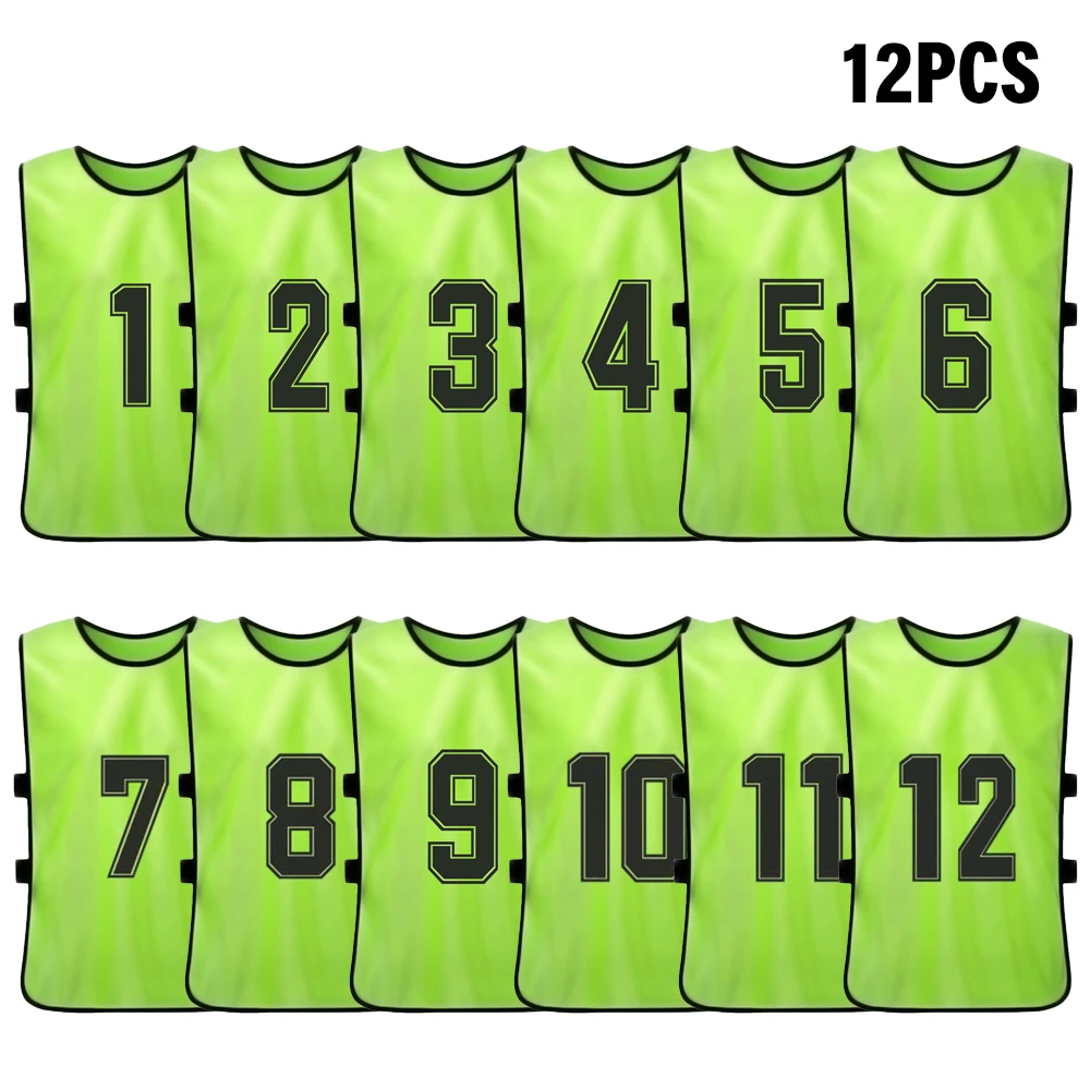 12 PCS Kid's Football Pinnies Quick Drying Soccer Jerseys Sports Basketball Team Training Numbered Bibs Practice Sports Vest