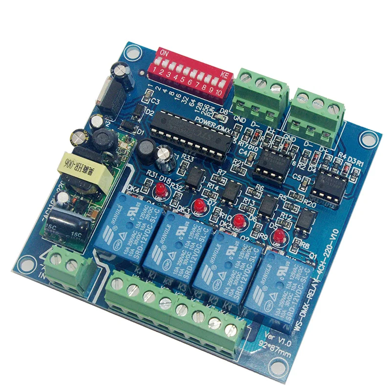 4Ch Dmx512 Relè Decoder;4 Gruppo Interruttore Del Relè; Ac110-220V 4Ch * 4A Di Ingresso; Dmx Controller Relè Per La Lampada A Led
