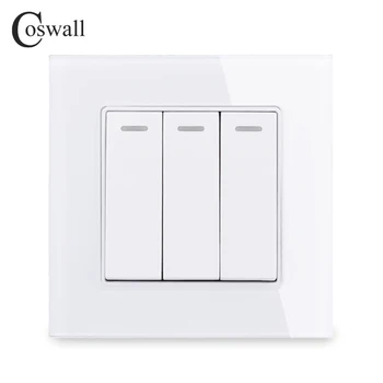 

COSWALL 3 Gang 1 Way Luxury Crystal Glass Panel Light Switch On / Off Wall Switch 16A