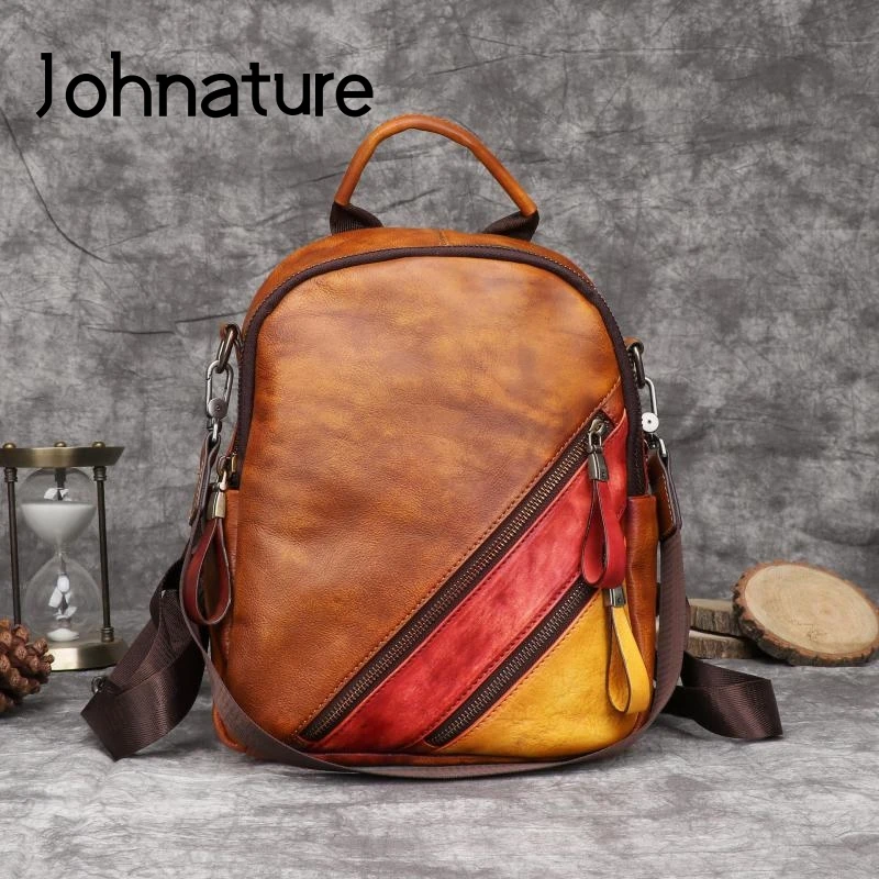 Женский винтажный рюкзак из натуральной кожи Johnature однотонная маленькая сумка на