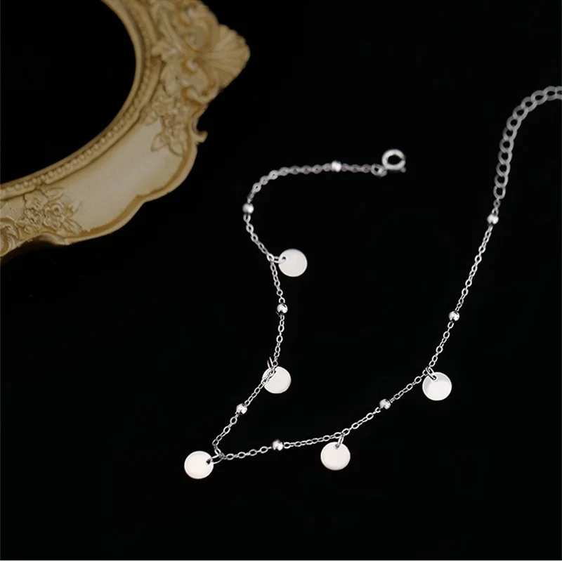 Anklet Bracelets Silver Anklets Ankle Chain 925 Sterling Silver Charming Disc Chain Anklet Bracelet For Women Foot Jewelry
