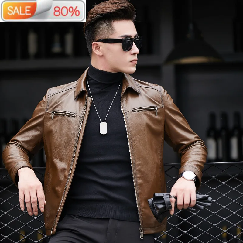 

Jacket Sheepskin Genuine Coats Men Short Spring Autumn Leather Jackets Cuero Genuino A1XAA007 YY275