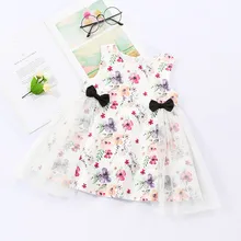 Жилет для девочки, платья одежда Дети без рукавов Цветочный принт с бантом; платье с фатиновой юбкой для детей, изготовленная по лоскутной технологии Летнее платье для девочек# BL1