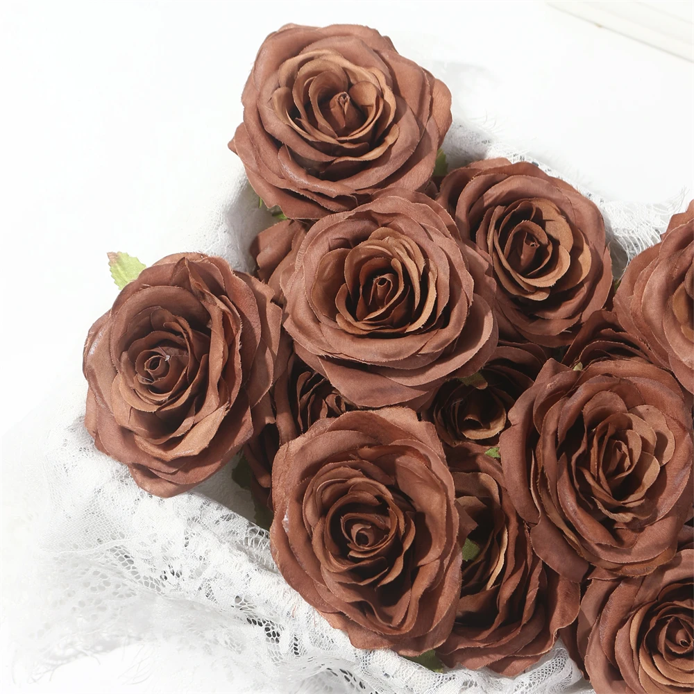 5pcsArtificialRoseFlowersHeads8cmHighQualityRosesHeadCoffeeRosesHeadForHome