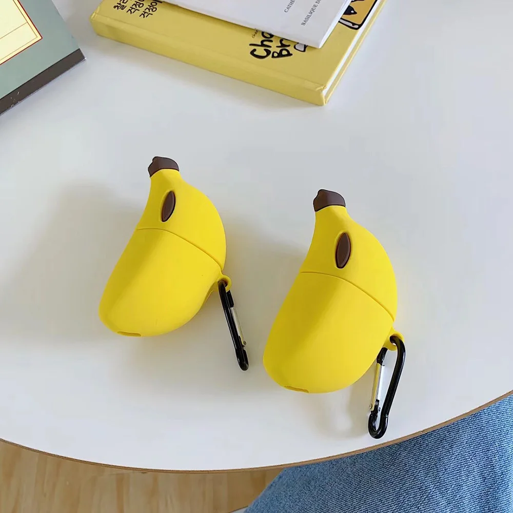 3D Cute Banana Silicone Protection Headphone Case For Apple Bluetooth Earphone For Airpods 1/2 Charging Cover Cases Accessories