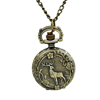 

Bronze Flower Deer Retro Pocket Watch Classic Design Men'S Women'S Fashion Quartz Pocket Watch Creative Gift