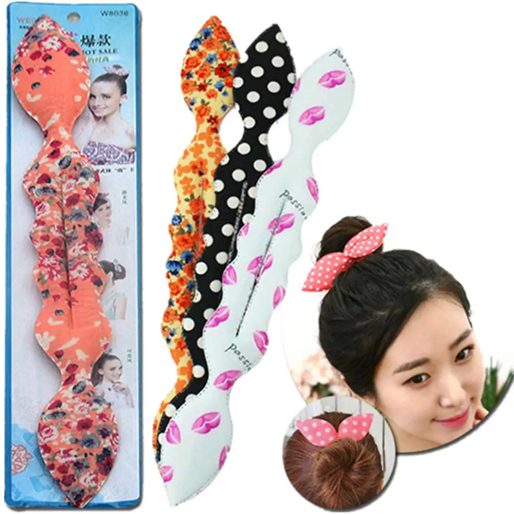 Hair Accessory Women Bunny Ear Sponge Hair Twist Styling Clip Stick Bun Maker Braid Magic Tools Floral Polka Dot Female Hairband