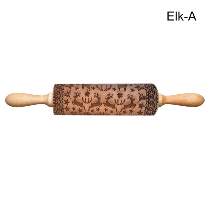 HOT 1 Pcs Wooden Rolling Pin Embossing Baking Christmas Elk Cookies Noodle Biscuit Fondant TI99