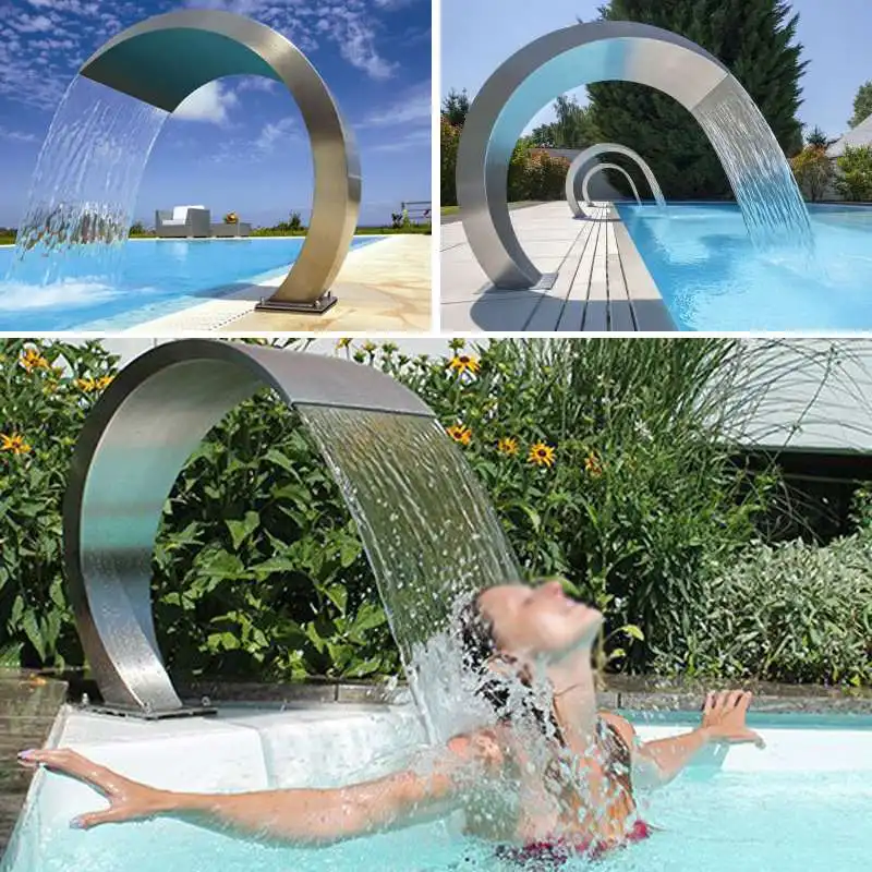 

60x30cm Stainless Steel Pool Accent Water Fountain Pond Garden Swimming Pool Waterfall Feature Decorative Hardware Faucet