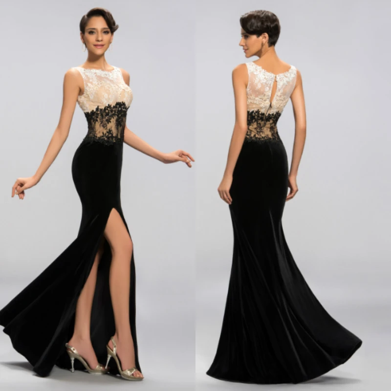 Новинка 2018! сексуальное платье для матери невесты с высоким разрезом. Черное велюровое платье с бисером. Платье для матери невесты