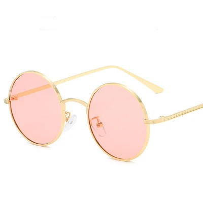 gold pink Винтажные Роскошные брендовые небольшие круглые солнцезащитные очки мужские и женские красные черные солнцезащитные очки женские солнцезащитные очки мужские оправа для очков в стиле ретро - Цвет линз: gold pink