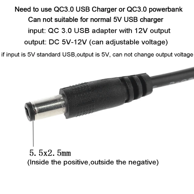 QC 3.0 USB a 5V 9V 12V tensione regolabile Step Up 5.5x2.5mm /5.5x2.1mm cavo Power Boost Line per Router WiFi striscia LED 12V 6