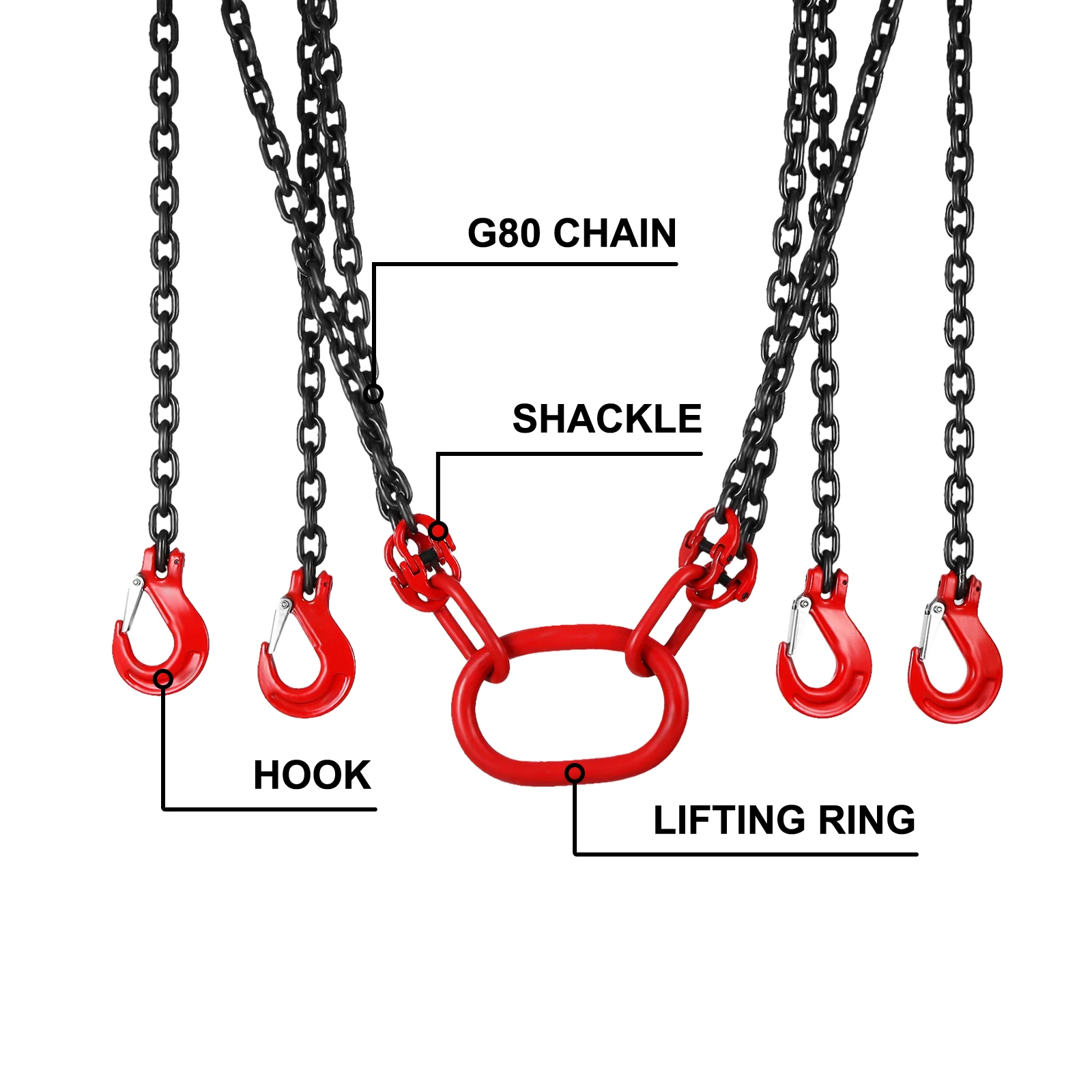 SucceBuy Lifting Chain Sling Lifts 5 T 1.5M 3M 4M X 5/16 Inch Heavy Duty With 4 Legs Grade Hooks and Adjuster G80 Alloy Steel