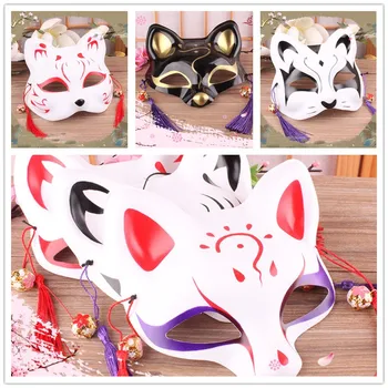 

Fox Cat Animal Cosplay Mask Party Halloween Half Face Holiday Decoration Festive Furnishing Japanese Style New Hand-painted Cos