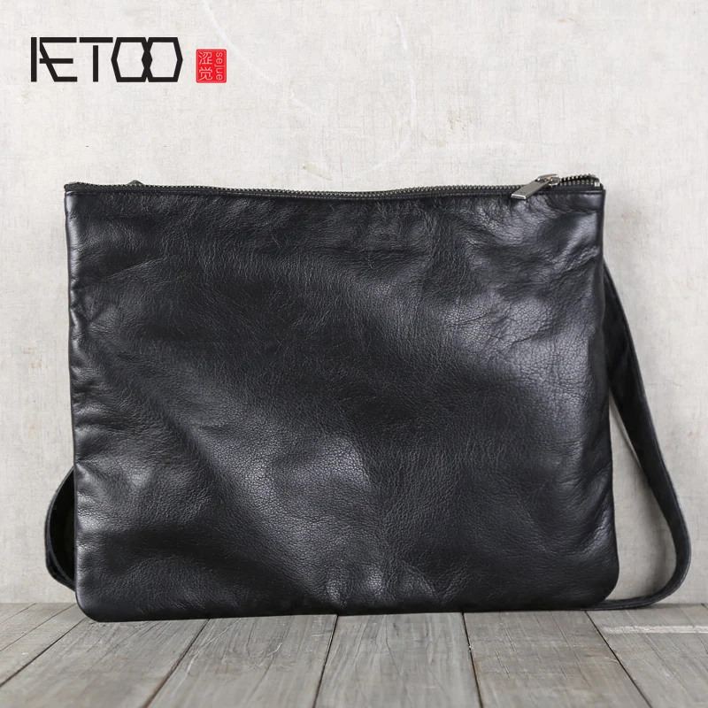 

BJYL Men's handmade cowhide shoulder-shouldered Baotou cowhide casual horizontal leather bag