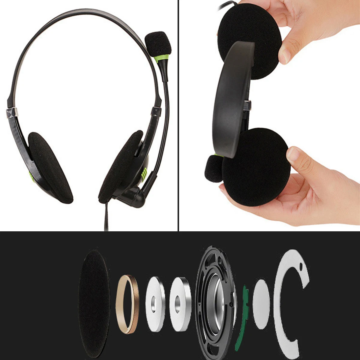 30mm driver units Wired control USB Headset 3D surround sound Head mounted Computer Headphone with Mic Switch Volume Control