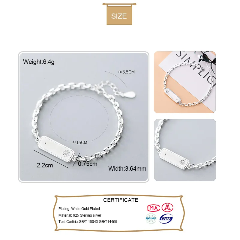 Trustdavis, 925 пробы, серебряные, эллиптические звенья, звенья, цепочка, браслет, браслеты, 15 см, для женщин, девушек, леди, серебро, 925, ювелирное изделие, DA465