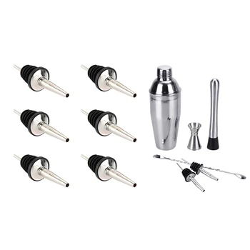 

6Pcs Stainless Steel Spirit Wine Bottle Pourer Stopper & 6Pcs 750Ml Stainless Steel Cocktail Shaker Bar Set