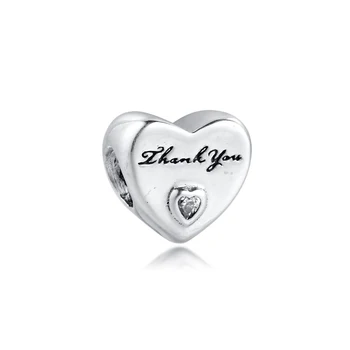 

Genuine 925 Sterling Silver Jewelry Thank You Heart Charms Fits Original Pandora Bracelet Beads for Women Men DIY Making kralen