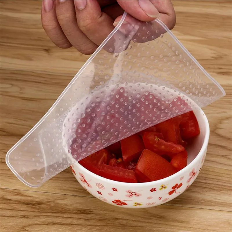 Silicone Bowl Covers 4Pcs Food Fresh Keeping Reusable Wrap Seal Lid Stretch Vacuum Kitchen Accs