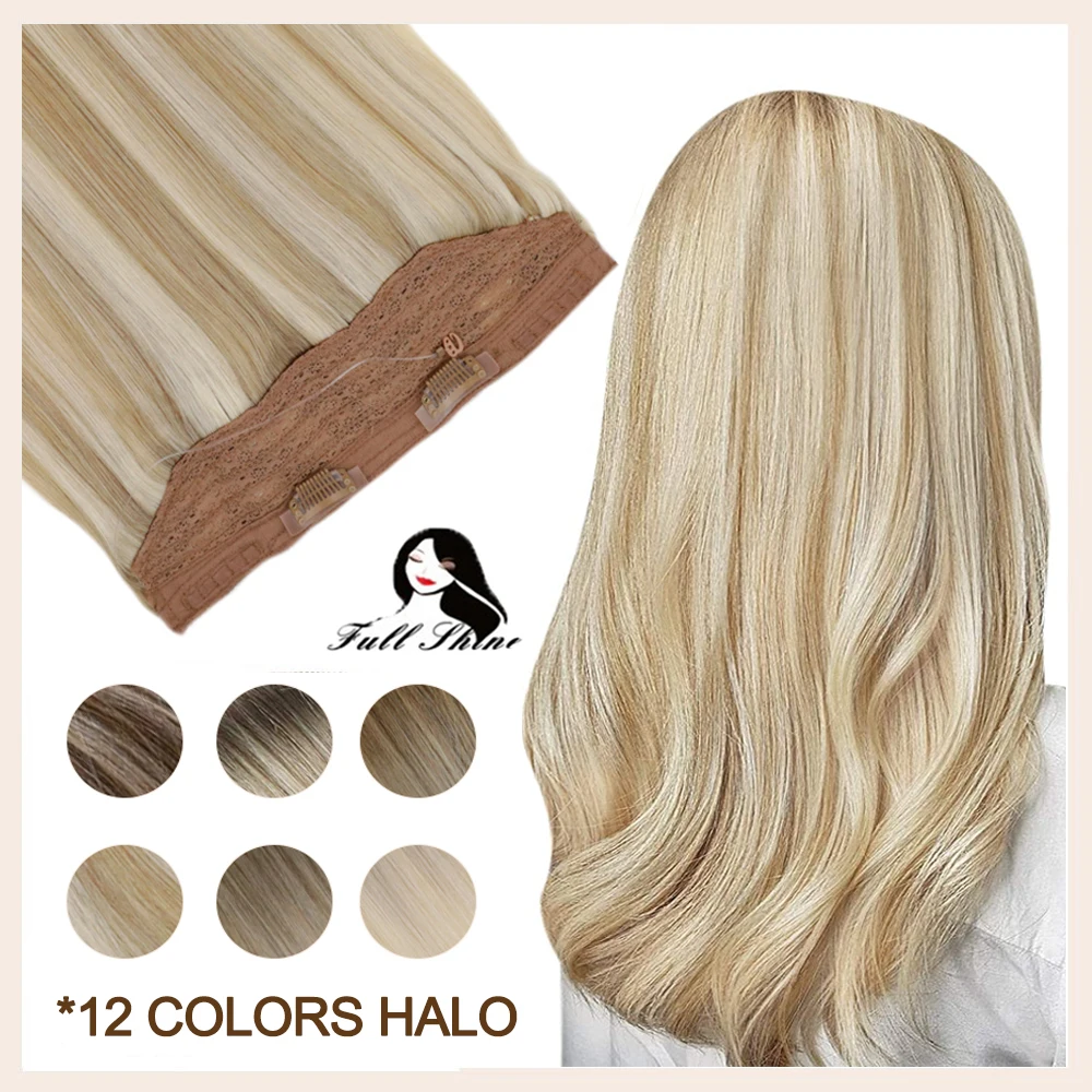 Extensiones de Cabello con forma de corona, cabello de Color brillante, Halo, una pieza con Clips, resaltado, Color, línea de pescado, máquina de 100%, alambre de pescado Invisible Remy