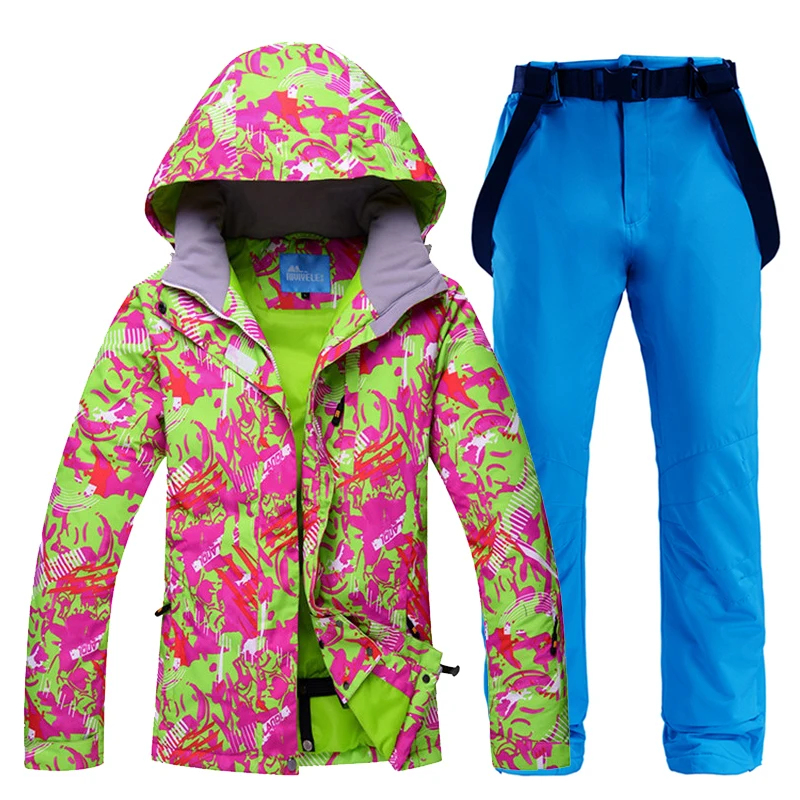 Лыжный костюм для женщин до-30 °C теплый зимний комплект одежды для женщин лыжная куртка+ брюки водонепроницаемые дышащие лыжные и сноубордические костюмы - Цвет: color 12