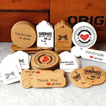 

100pcs DIY Kraft Paper Tags White Mini Gift Tag Handmade Packing Label Thank you Hang Tags Wedding Favors Cookies Decorative tag