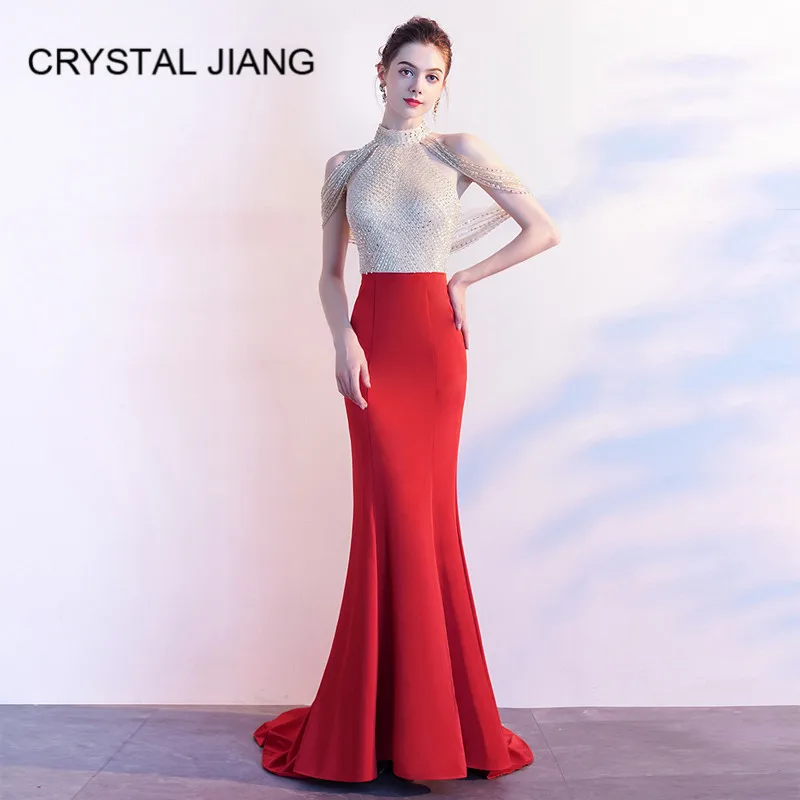 New Fashion 2020 Halter Heavy Kralen Prom Dresses Rode Rok Mermaid Fromal Lange Prom Party Gown New Fashion 2020 Halter Heavy Kralen Prom Dresses Rode Rok Mermaid Fromal Lange Prom Party Gown