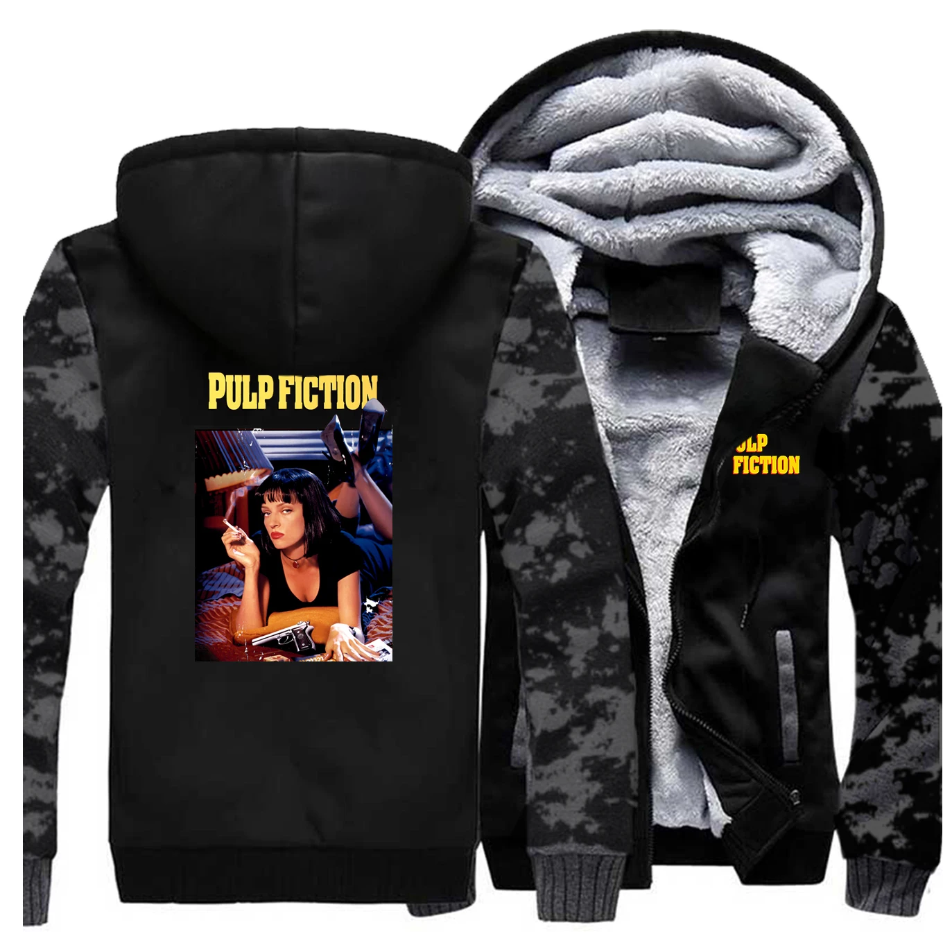 JMovie Pulp фантастика Миа Уоллес ackets мужские толстовки зимние толстые флисовые пальто на молнии в стиле хип-хоп крутая верхняя одежда размера плюс - Цвет: Vintage Gray