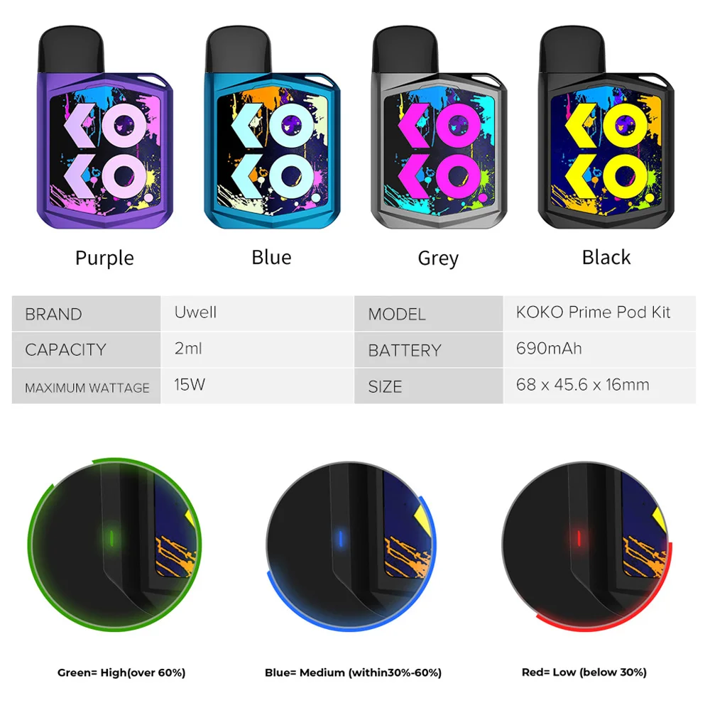 Набор для вейпа Uwell Caliburn KOKO Prime 15 Вт 690 мАч набор электронной сигареты емкость 2 мл