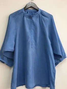 

Women Shirt Casual Loose 3/4 Sleeve Blue Shirt