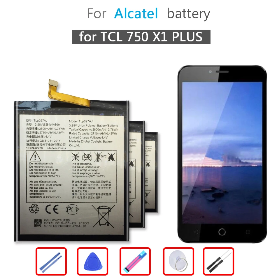 

New 2800mAh TLP027AJ Replacement Battery for Alcatel A5 LED 5085D 5085Y Mobile Phone Batteries + Free Tool