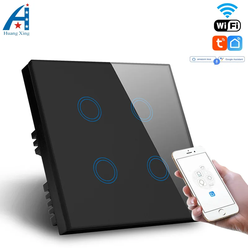 HUANGXING 1/2/3/4/8 Gang Smart WIFI wall switch Crystal Glass Wireless Light switchTuya App remote Switch With google alexa
