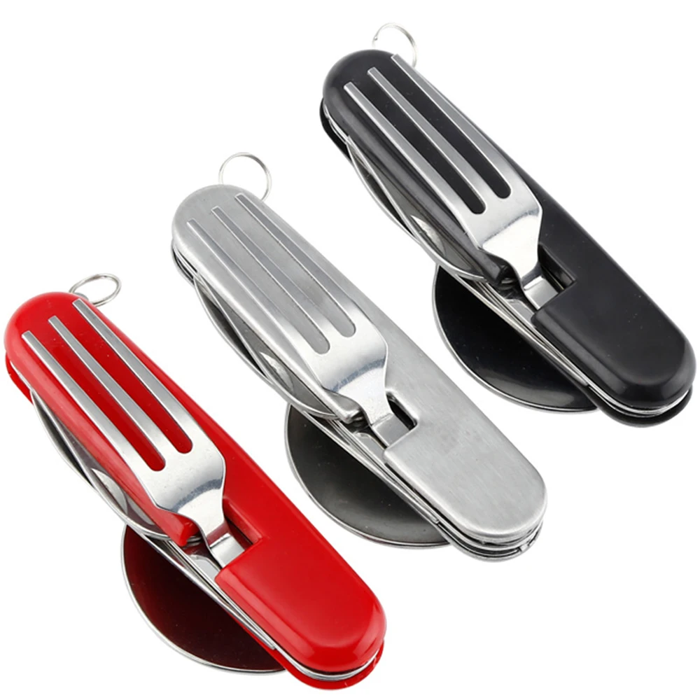 Outdoor Tableware 3 In 1 Folding Portable Stainless Steel Camping Picnic Cutlery Knife Fork Spoon Travel Kit