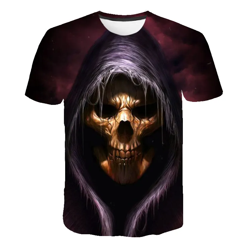 New Skull T Shirt Men Women 3D Print Fire Skull T-shirt Short Sleeve Hip-Hop Tees Summer Tops Cool t shirt Halloween Shirt - Цвет: 5128