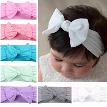 Лето новые продукты Европа и Америка младенец супер эластичный мягкий и удобный сплошной цвет нейлон бант повязка для волос
