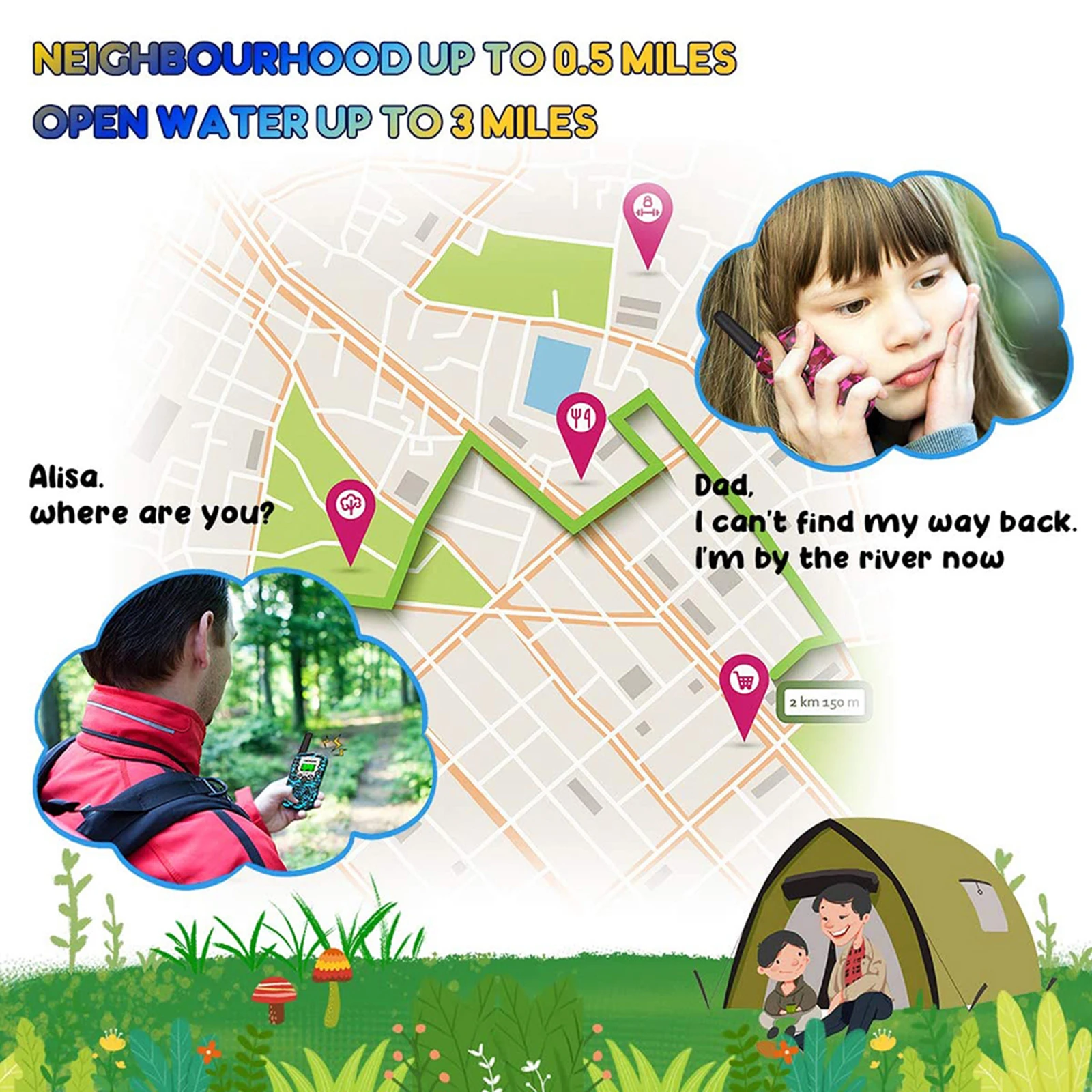 어린이용 위장 워키토키, 어린이 커뮤니케이터, 라디오 거리 2-3km, 1 쌍, 생일 선물, 2022.2 개