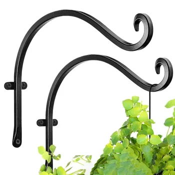 

2pcs Fence Posts Balcony Lamps Lantern Hanging Basket Bracket Wrought Iron Indoor Outdoor Plant Hanger Easy Install Wall Mounted