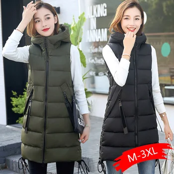 

Autumn Winter Vest Women Waistcoat 2019 Female Sleeveless Vest Jacket Hooded Warm Long Vest Coat Colete Feminino
