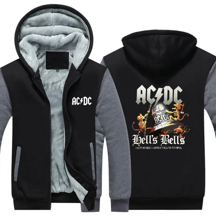 Дизайн AC DC Bell Skull мужские толстовки с капюшоном I Got My Bell goning Take Ya To Hell утепленные топы на молнии больших размеров