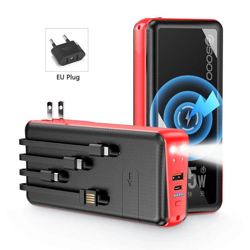 

30000mAh Power Bank Fast Qi Wireless Charger Powerbank for iPhone 14 Huawei Xiaomi 22.5W Fast Charging Poverbank with Cable Plug