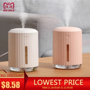 

320ML Air Humidifier Cylindrical Ultrasonic Aromatherapy Diffuser Cool-mist Maker with Fan Table Lamp USB Ion Atomizer
