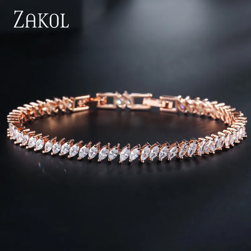 ZAKOL Новое поступление прозрачный белый AAA Marquise Cut Циркон Кристалл браслет моды браслеты для женщин Свадебная вечеринка ювелирные изделия FSBP155