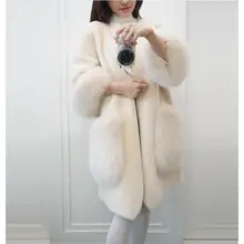 

New winter fur coat female lamb hair real mink loose coat real fox wool sheep shearing coat mid-length