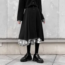 Юбки с высокой талией женские модные черные кружевные осенние плиссированные юбки